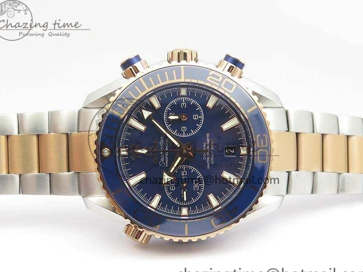 0412 Seamaster Pro Chrono SS RG OM Best Edition Blue Ceramic Blue Dial On SS RG Bracelet A Snug 8129
